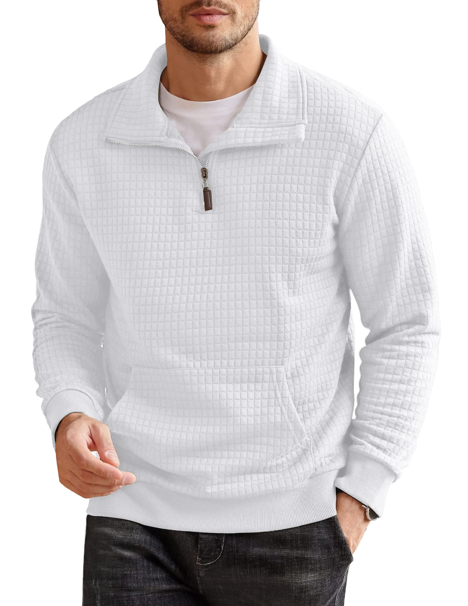 COOFANDY Men's Quarter Zip Sweatshirt - Long Sleeve Waffle Knit Pullover Hoodie with Pocket | Casual Fall & Winter Wear for Outdoor Activities & Lounge