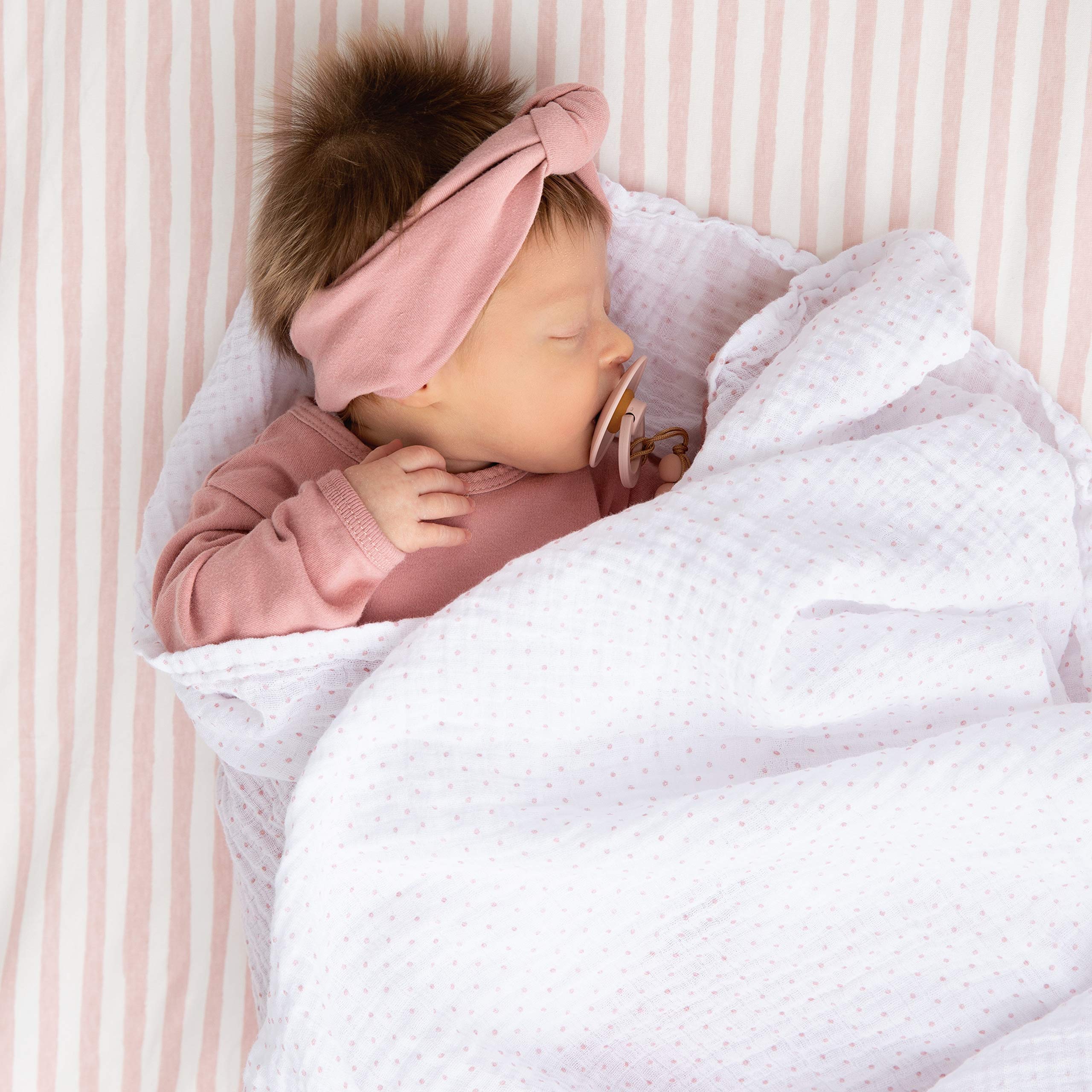 Ely's & Co. Waterproof Crib Sheet for Baby Girls - Soft Toddler Bed Sheet with Mauve Pink Splash & Stripes Design | No Need for Mattress Pad Cover | Perfect for Nursery, Daycare & Travel