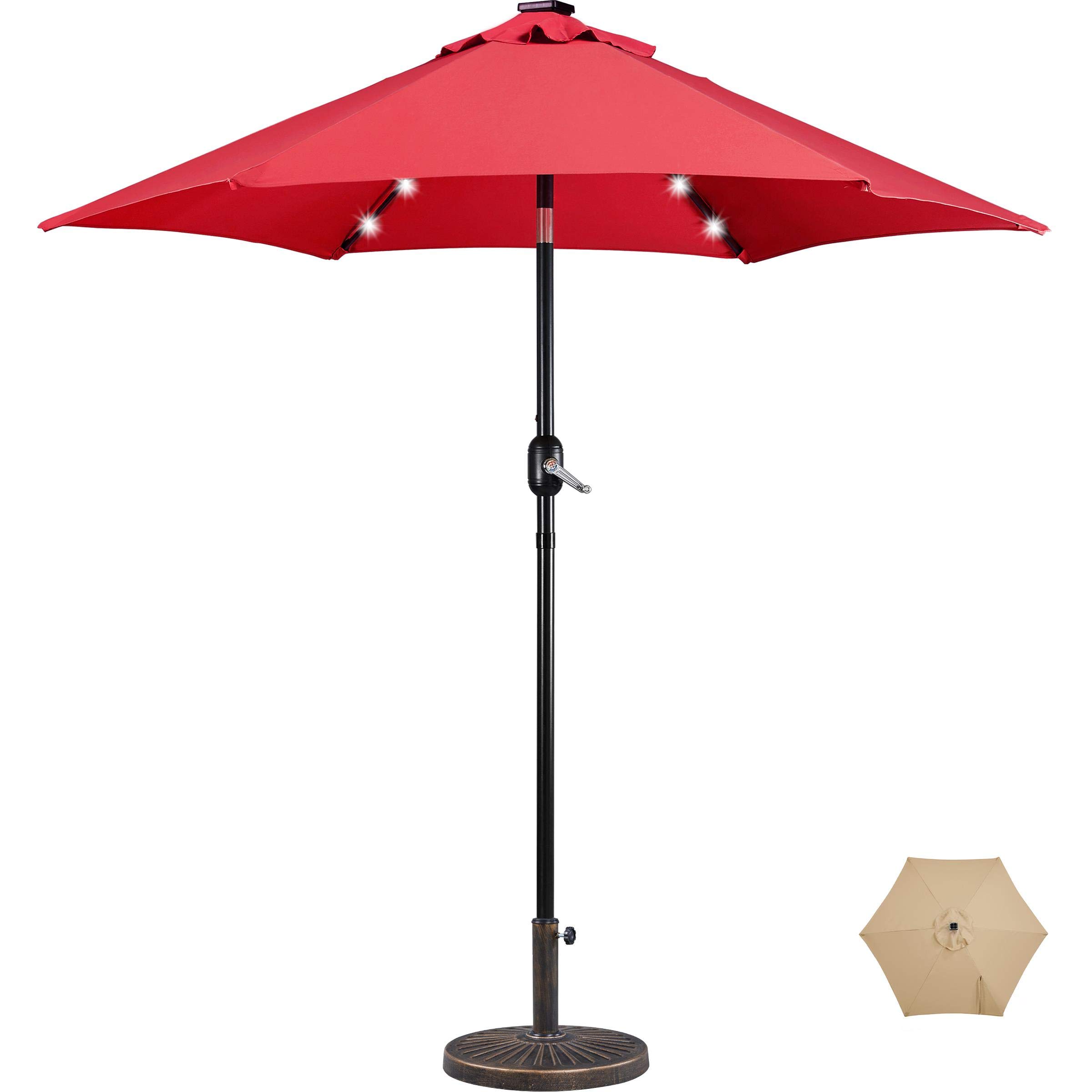 Yaheetech 7.5/9/10FT Solar LED Patio Umbrella - Waterproof Outdoor Market Umbrella with 26.5lb Heavy Duty Base for Garden, Lawn, Deck, Backyard & Pool - Perfect for Outdoor Dining, Lounging and Shade Protection