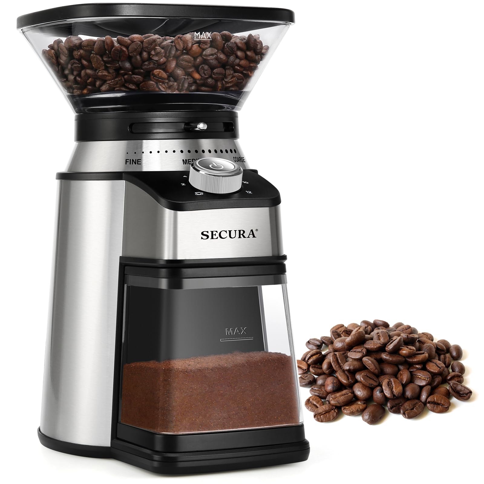 Secura Electric Conical Burr Coffee Grinder with 17 Precise Settings - Automatic Bean Grinder for 2-12 Cups - Perfect for Espresso, French Press, Drip Coffee & Cold Brew at Home or Office
