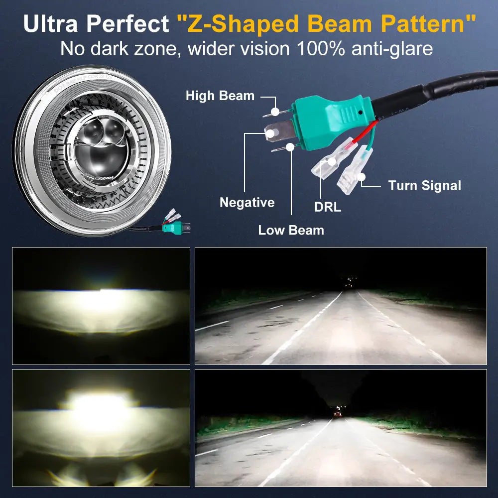 LOYO 7 Inch LED Round Headlights - High/Low Beam, Turn Signal, DRL - Compatible with Jeep Wrangler JK TJ LJ, Chevy, Ford, GMC - Upgrade for Off-Road, Night Driving & Adventure