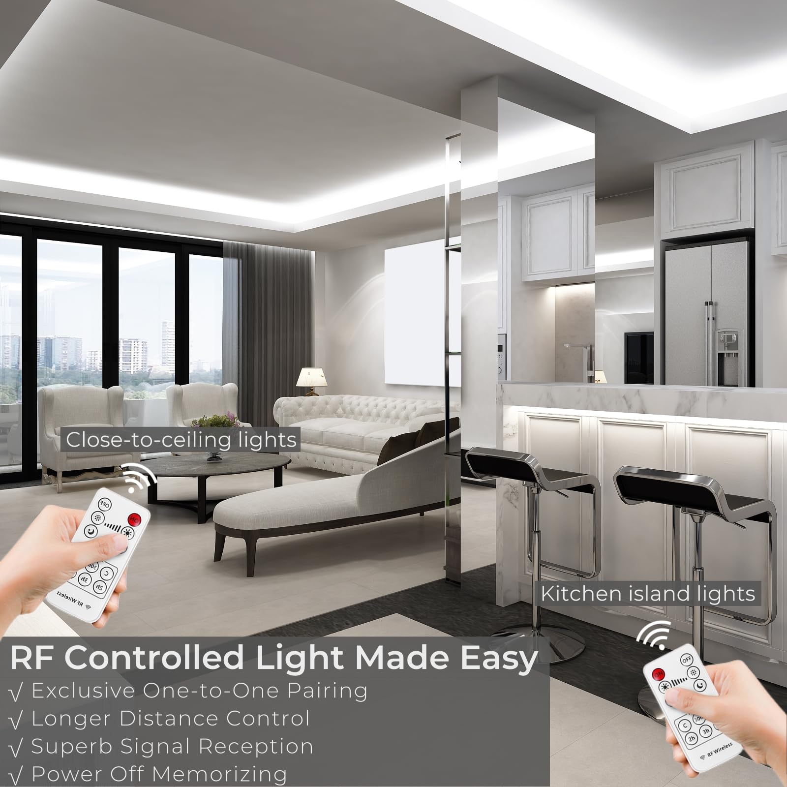 20ft/6m Dimmable Cuttable White LED Light Strip with RF Remote & 12V Power Supply - 6000K-6500K Bright LED Tape Lights for Mirror, Bedroom, Kitchen Under Cabinet, TV Backlighting - Perfect for Home Decor, Accent Lighting & DIY Projects