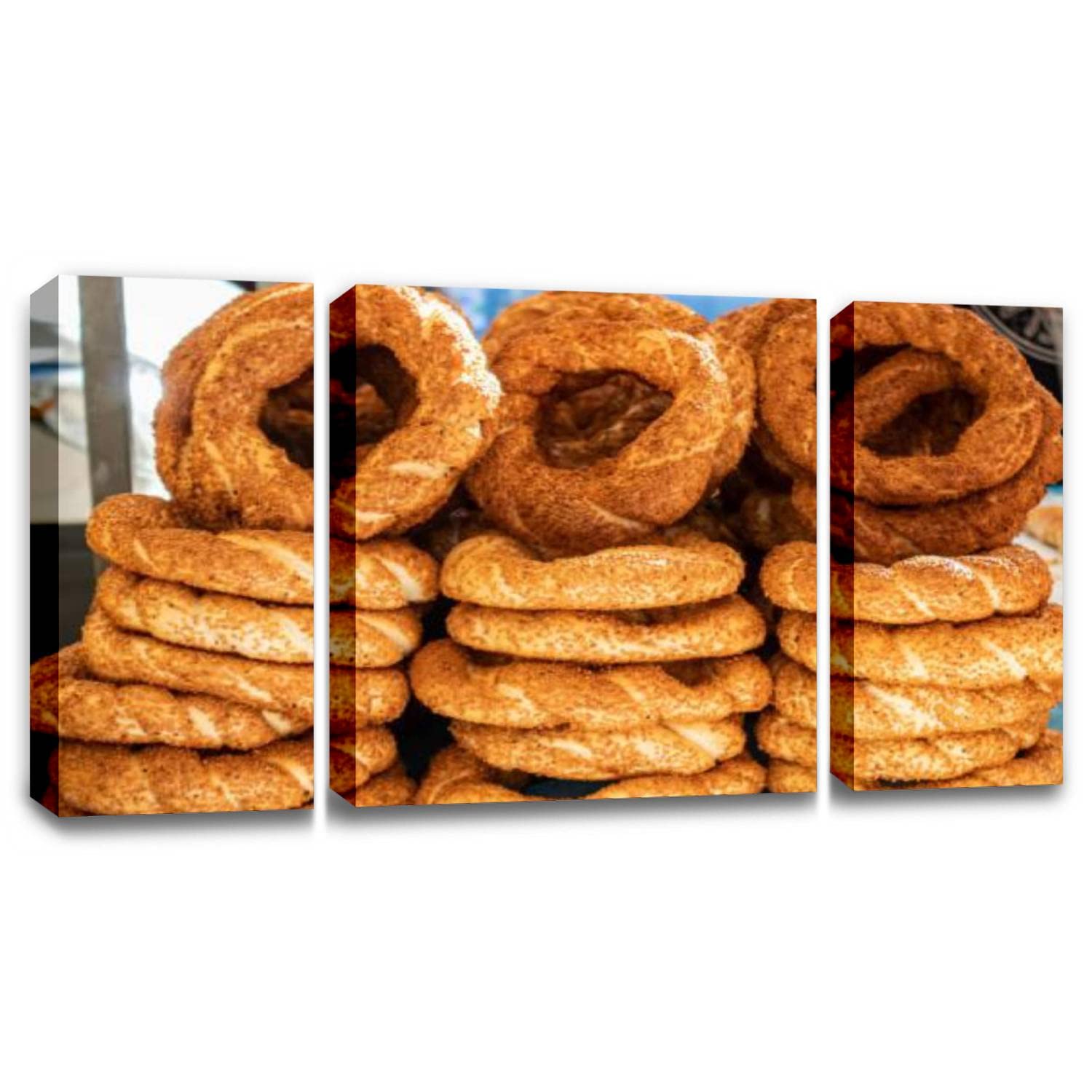 Traditional Turkish Simit Sesame Bread Rings Street Food Canvas Wall Art - Kitchen Dining Room Restaurant Decor, Housewarming Gift, Ready to Hang - Perfect for Breakfast Cafes, Mediterranean Themed Spaces & Foodie Home Decor