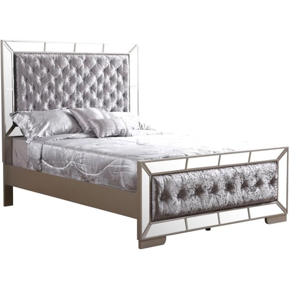 Glory Furniture Hollywood Hills Queen Panel Bed in Silver Champagne - Elegant Bedroom Furniture for Modern Homes | Perfect for Master Bedrooms, Guest Rooms & Luxury Apartments