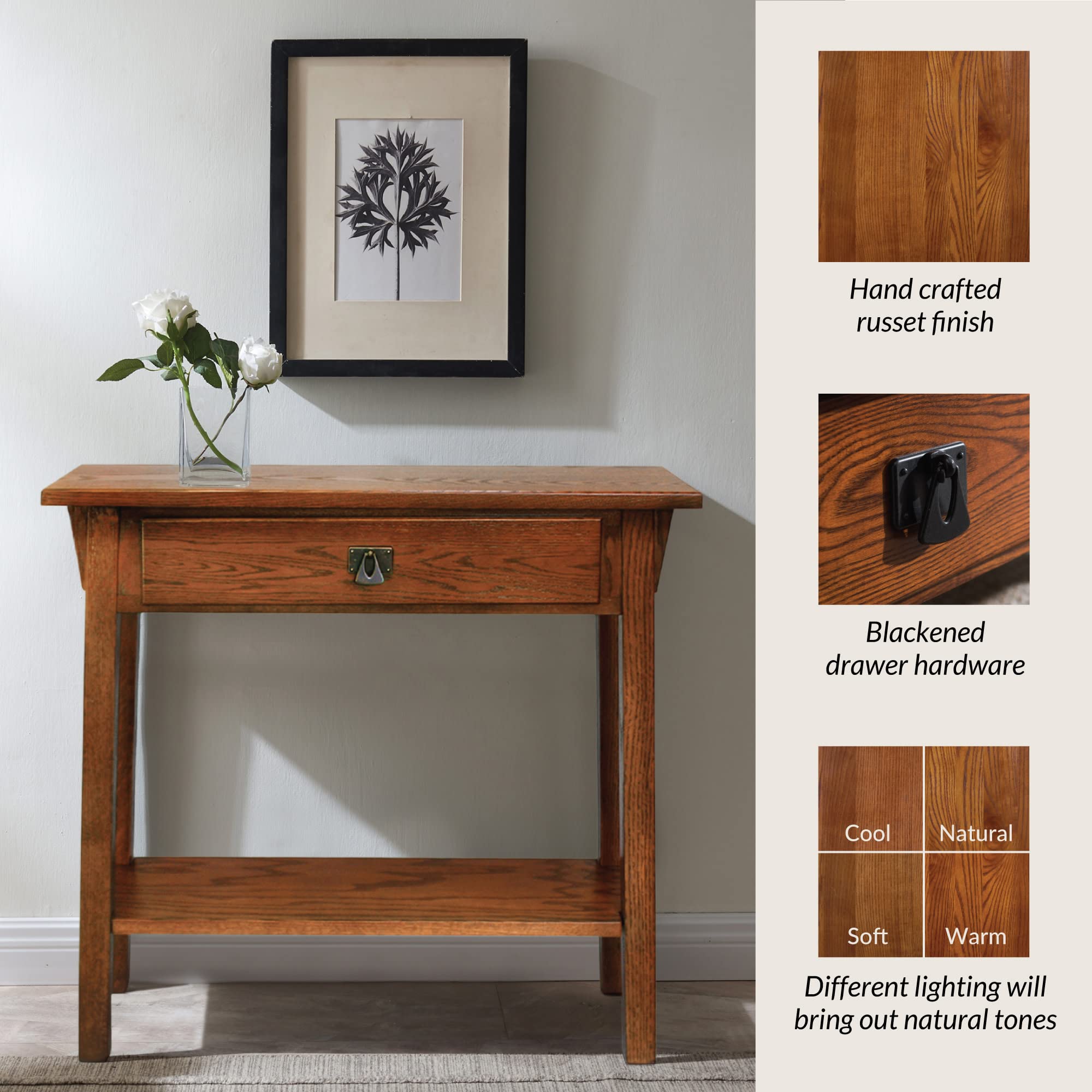 Leick Home 9057-RS Solid Wood Mission Console Table - Rustic Entryway Sofa Table for Living Room, Hallway, Office & Bedroom - Perfect for Home Decor & Small Space Organization
