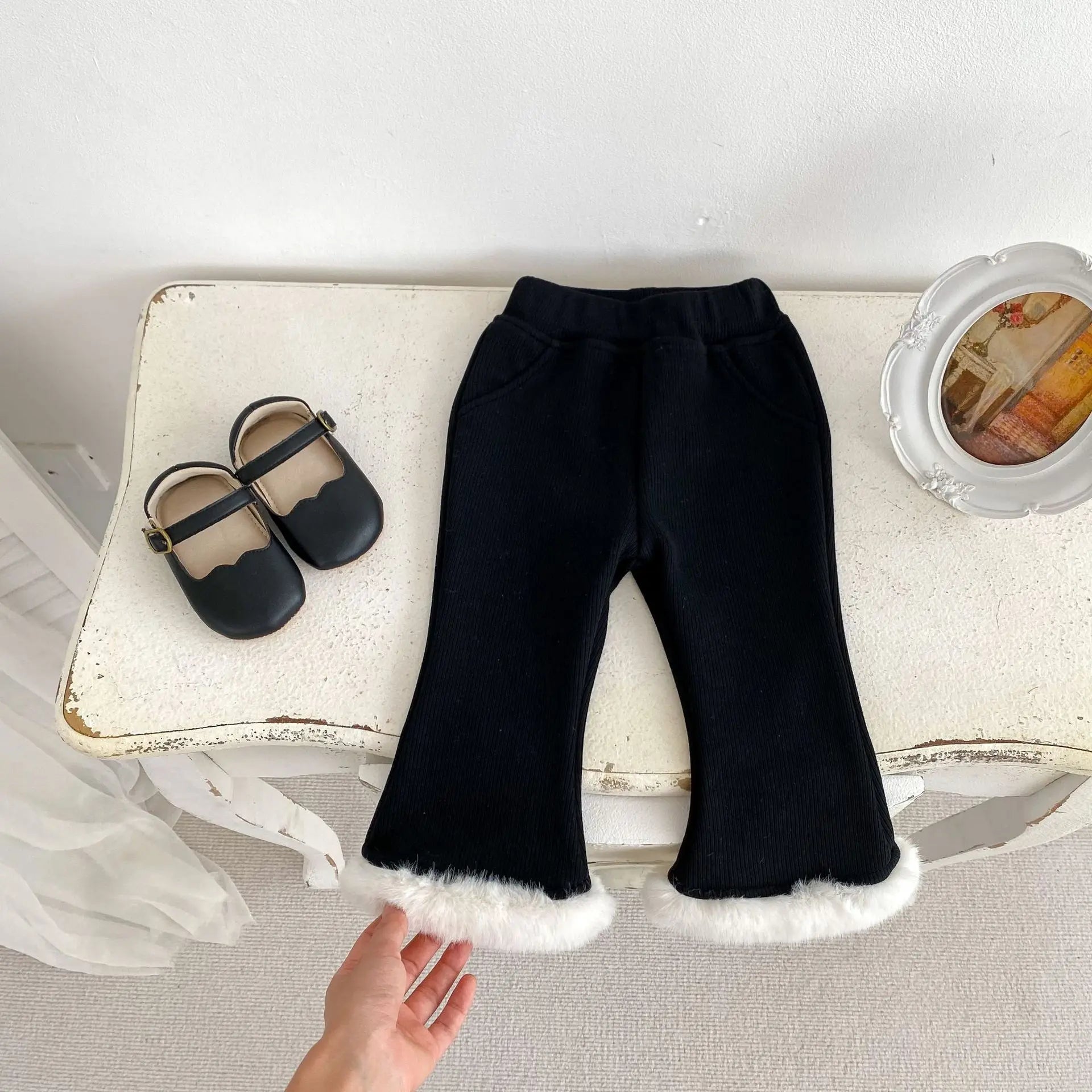 Girls' Winter Fleece-Lined Velvet Bootcut Pants - Thick Warm Cotton Casual Trousers for Baby & Toddler | Outdoor Play, School, Cold Weather