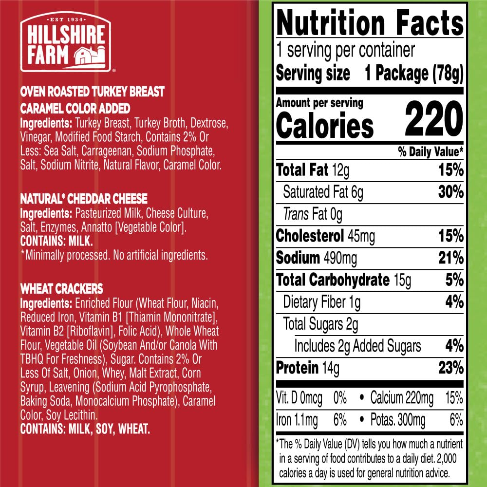Hillshire Farm Oven Roasted Turkey Breast with Natural Cheddar Cheese & Wheat Crackers - 2.76 Oz Protein Snack Pack for Lunch, Travel & On-the-Go Healthy Eating