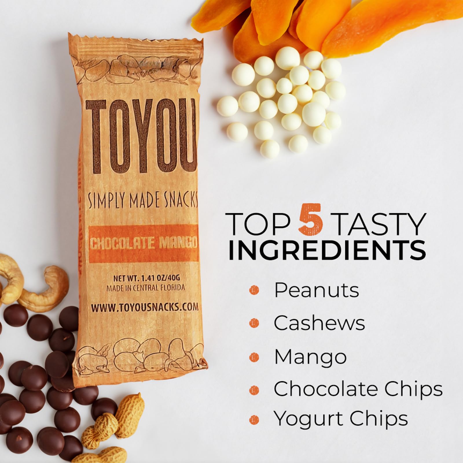 ToYou Granola Bars with Dried Fruit and Nuts - 14 Count, Gluten Free Healthy Snacks for Adults & Kids | High Protein Breakfast Bars, Office Snacks | Chocolate Mango Flavor for Energy Boost at Work, School or Hiking