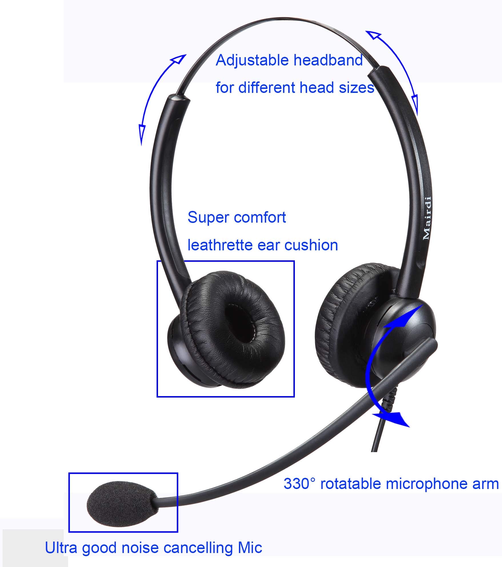 MAIRDI Noise Cancelling Telephone Headset with HIS Cable - Compatible with Avaya IP Phones 1608, 1616, 9601-9670 Series - Perfect for Call Centers, Office Communication & Remote Work