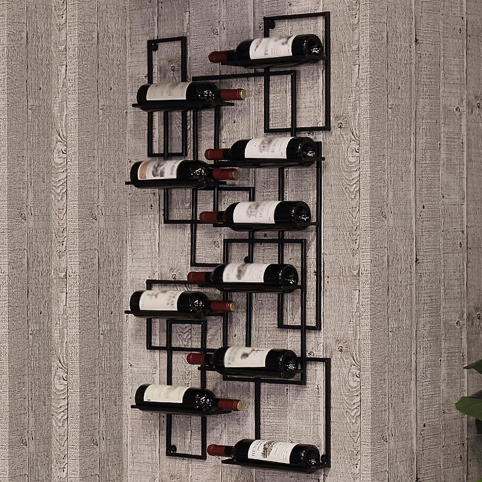 Industrial Wall Mounted Wine Rack for 10 Bottles - Black Metal Kitchen Bar Decor Shelf (43.3x23.6x3.9in) - Space Saving Wine Storage Solution for Home, Restaurant & Bar Decor - Easy Access Hanging Wine Bottle Holder (1pc, Gold)