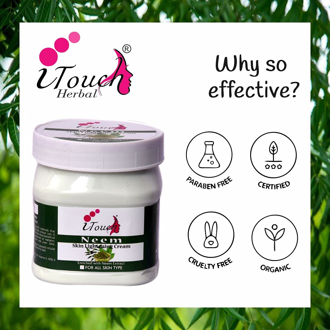Organic Neem Cream for Face & Body - Moisturizing, Brightening & Whitening Cream | Natural Skin Softener & Nourisher | 500ml | Perfect for Daily Skincare, Massage & Dry Skin Relief