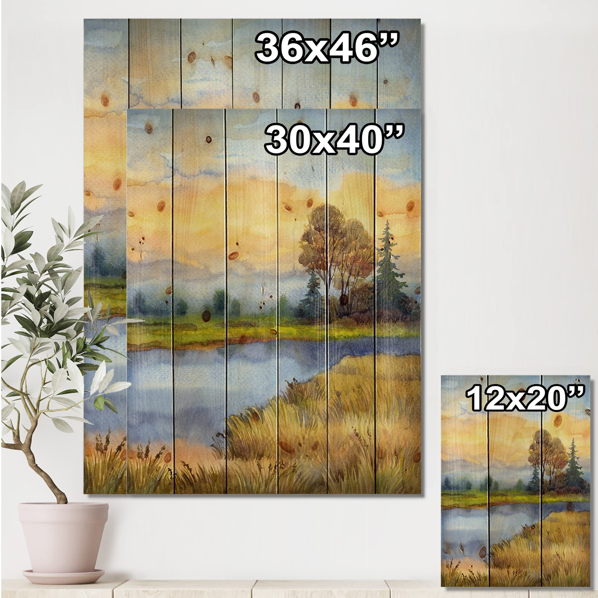 DesignQ Nature-Inspired Lake House Wood Wall Decor - Blue Wood Wall Art with Large Landscape Print on Natural Pine Wood - Perfect for Living Room, Bedroom, or Cabin Decor