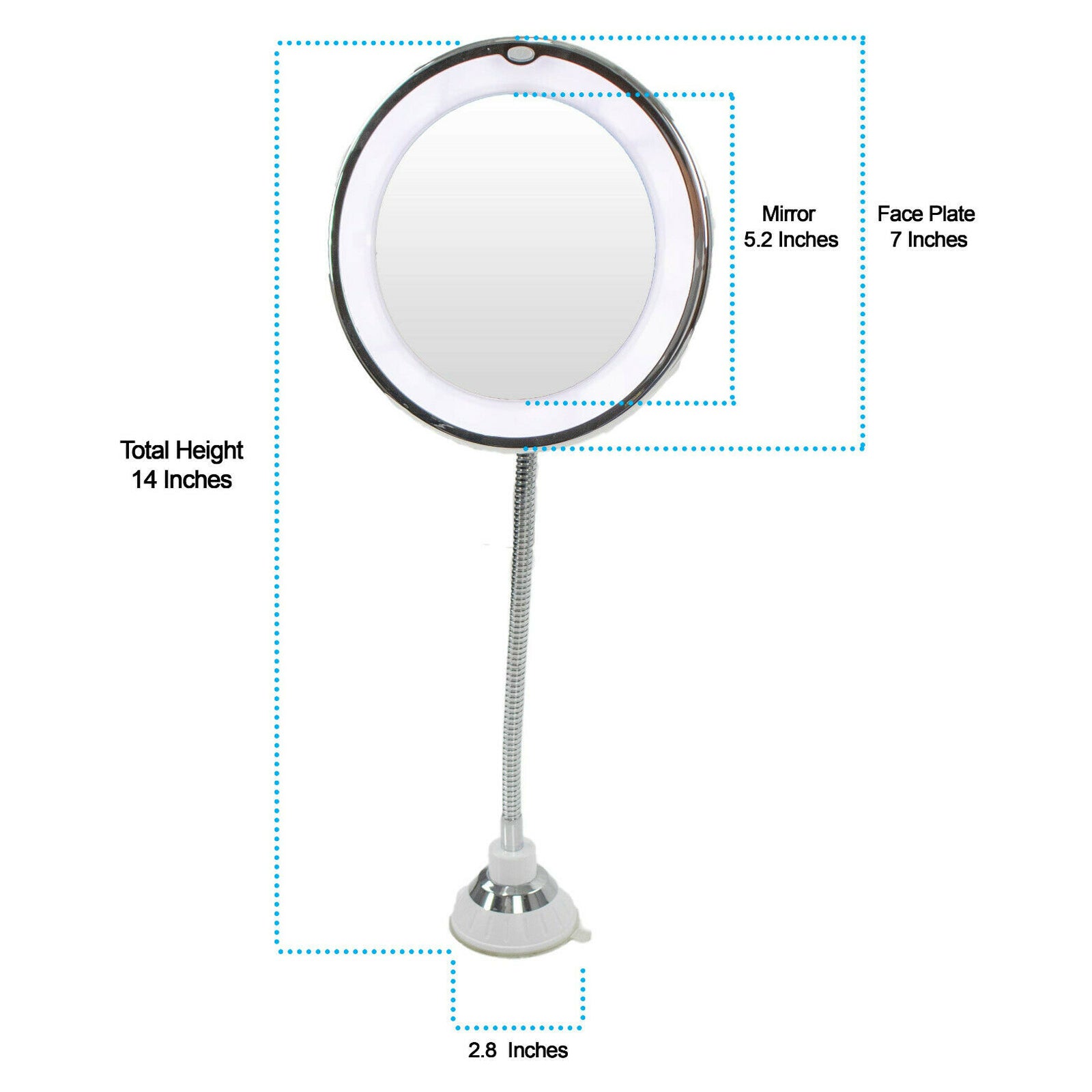 10X Magnification Flexible Gooseneck LED Makeup Mirror with Suction Cup - Perfect for Bathroom Vanity, Dressing Table & Travel Cosmetics Application