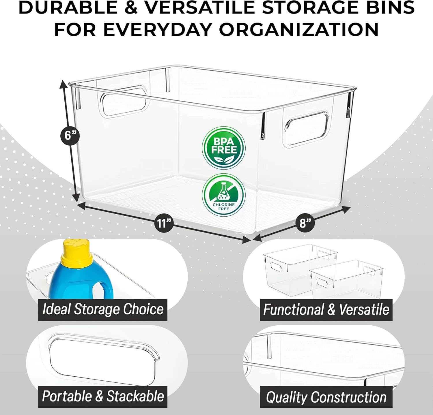 4-Piece Clear Plastic Pantry Storage Bin Organizer Kit - Stackable Food Containers for Kitchen, Pantry & Cabinet Organization (SKU S1296) | Perfect for Cereal, Snacks, Pasta & Dry Goods Storage