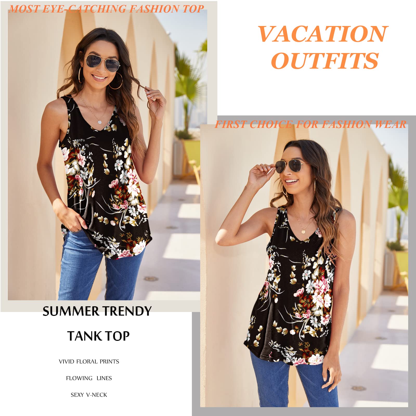 Women's V-Neck Casual Tank Tops - Loose Fit Sleeveless Summer Blouses | Comfortable & Breathable for Beach, Travel & Everyday Wear
