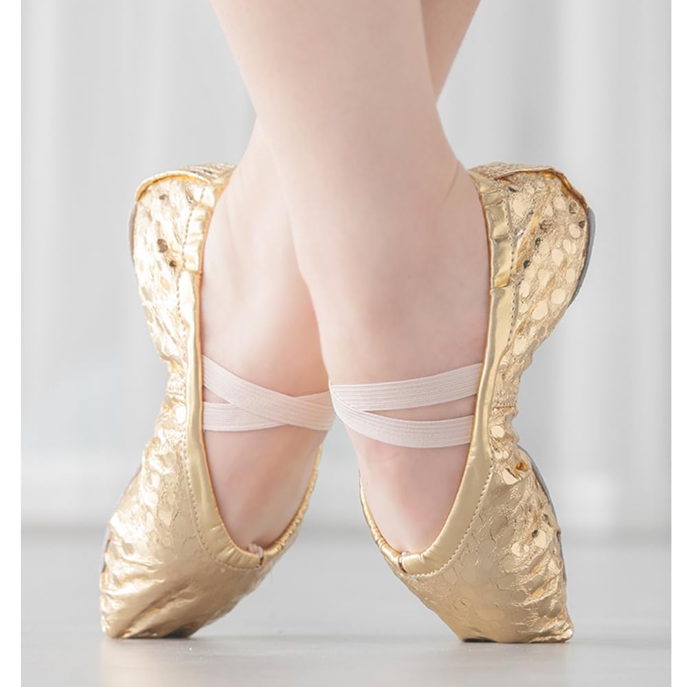 MSMAX Kids Ballet Shoes - Genuine Leather Ballet Flats for Toddler, Little & Big Kids - Perfect for Dance Practice, Yoga, Performances & Parties
