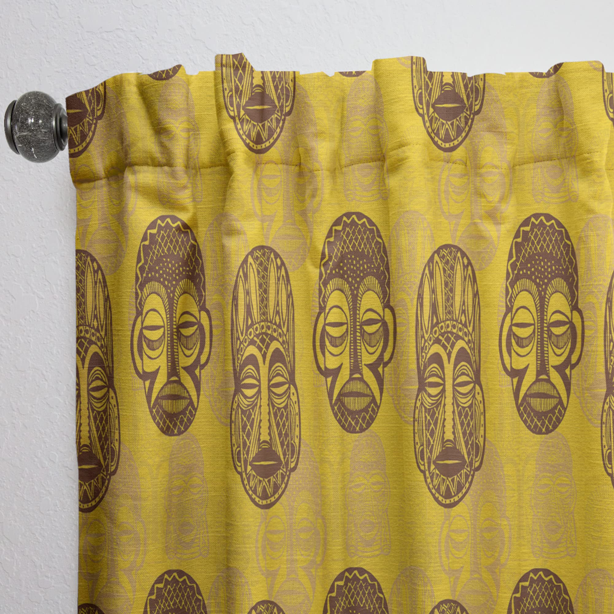 DesignQ Thermal Insulated Blackout Curtains - Tribal Mask Pattern - 52x120 Inch Single Panel for Bedroom & Living Room - Perfect for Home Decor, Privacy & Energy Savings