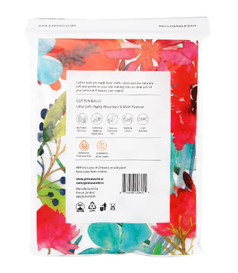 Prima Donna 100% Pure Cotton Balls - Soft & Highly Absorbent for Makeup Removal, Nail Polish, Medical Use - 100 Count (1 Pack) | Gentle for Face & Eyes, Ideal for Skincare & First Aid