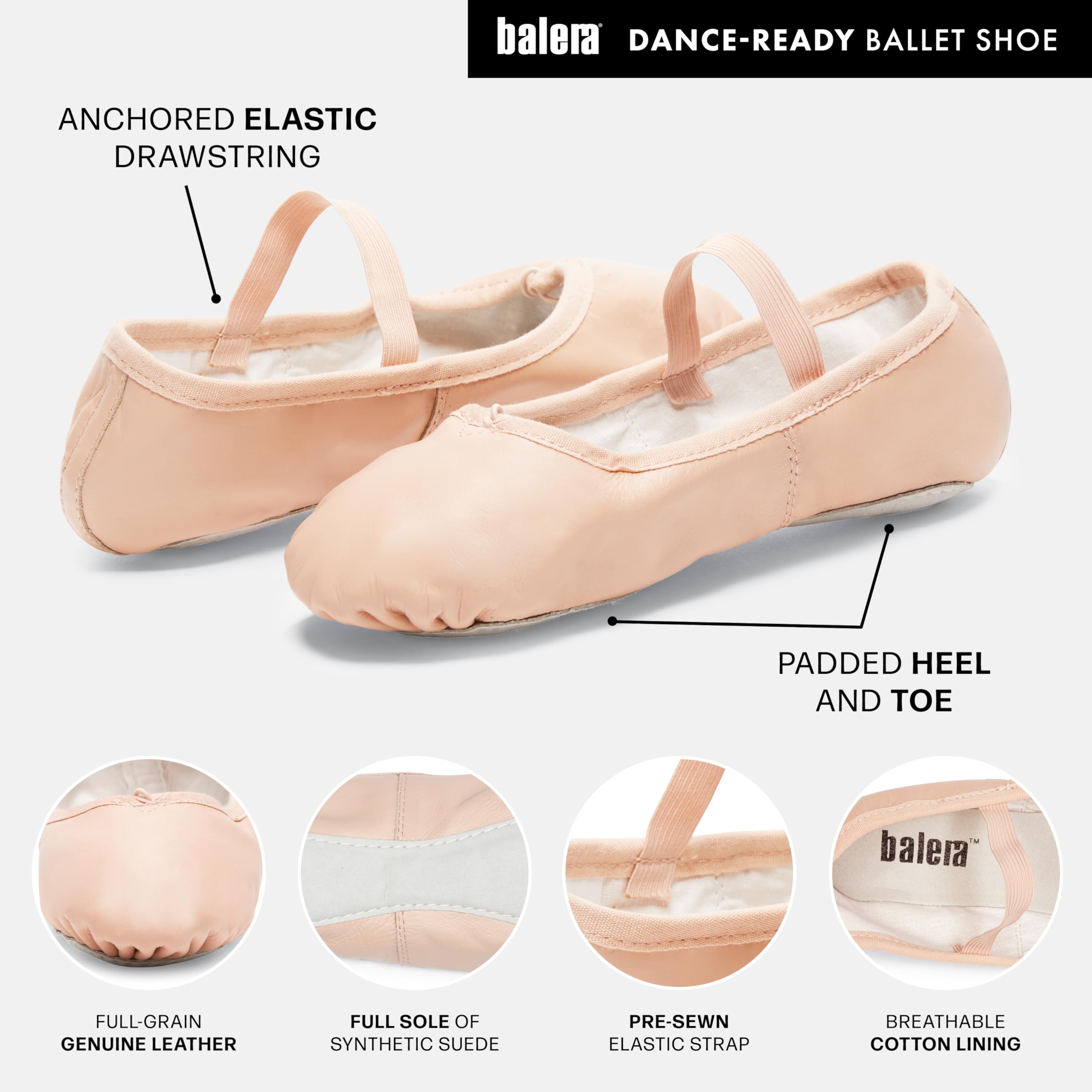 Balera Leather Full-Sole Ballet Shoes for Girls & Women - Professional Dance Shoes for Ballet, Jazz & Contemporary - Perfect for Studio, Performance & Practice