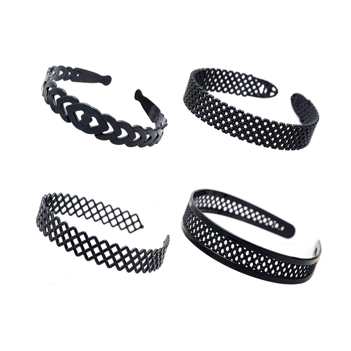 Numblartd 8-Pack Plastic Wide Side Black Hair Bands with Teeth for Men & Women - Fashion Classic Hair Hoops with Comb for Washing Face, Makeup & Daily Styling