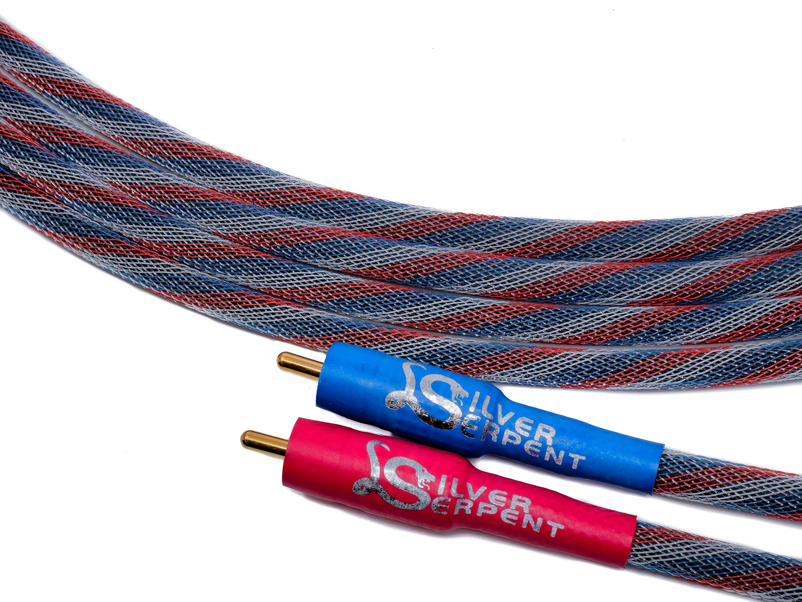 1.5ft Silver Serpent Patriot Edition RCA Audio Cables - Red/White/Blue Stereo Pair (2 Cables) | High-End Hi-Fi Interconnect for Home Theater, Turntable & Audiophile Systems | Premium Sound Quality for Music & Movies