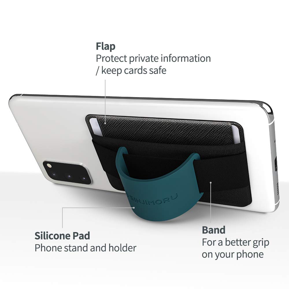Sinjimoru Phone Grip Card Holder with Stand - Sticky Wallet for iPhone 14/13/12/11 Pro Max, Secure Kickstand for Table - Olive Grey Silicone B-Grip Pouch - Perfect for Work, Travel & Daily Use
