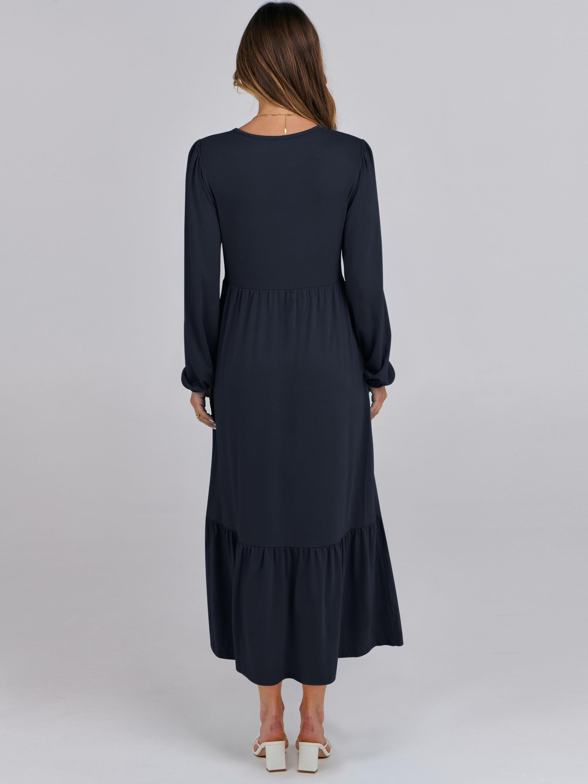 ANRABESS Women's Casual Long Sleeve Midi Dress - 2025 Spring Crewneck A-Line Tiered Flowy Loose Dress with Pockets | Trendy Everyday Wear for Work, Date Night & Weekend Outings