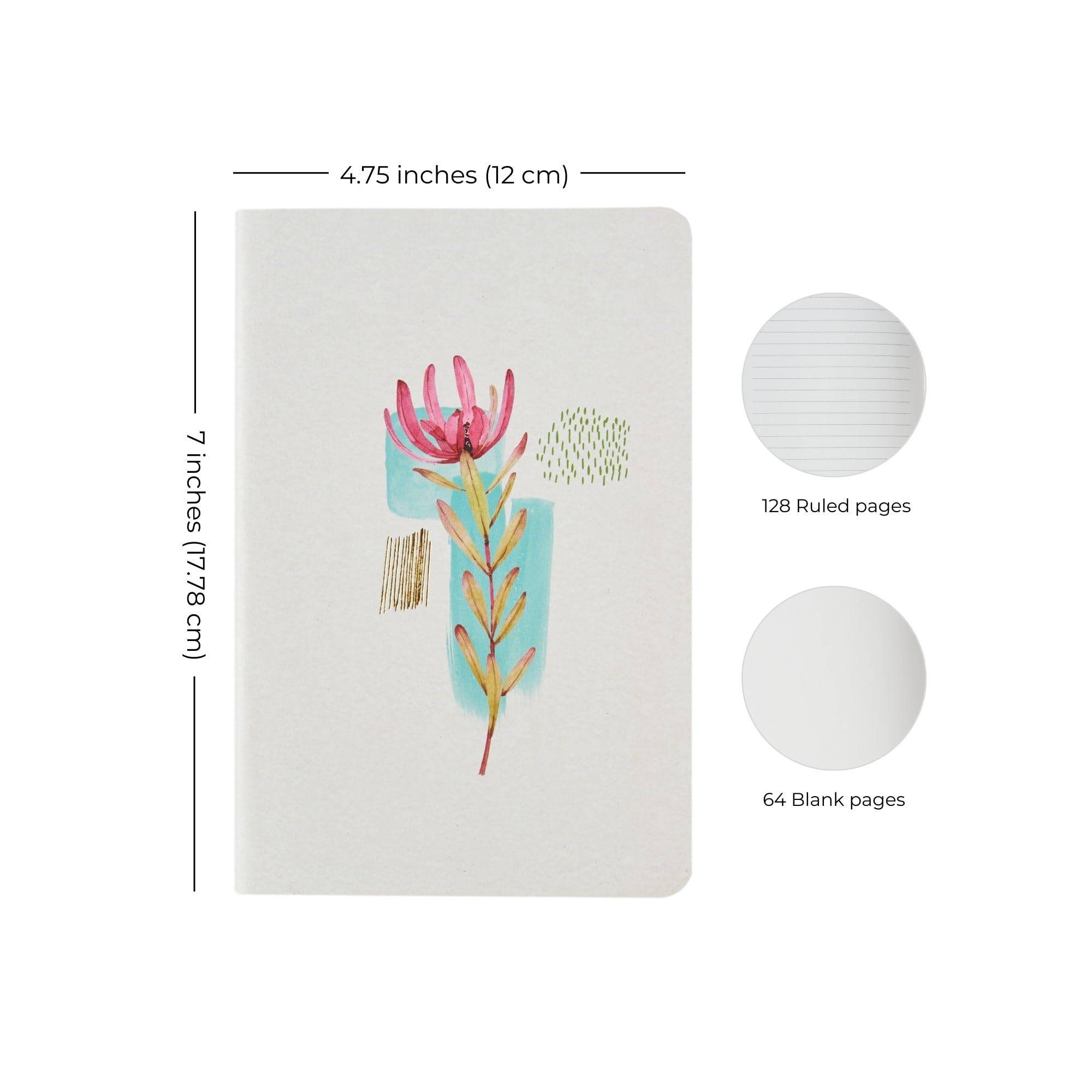 DOODLE Pastel Petals 3-Pack Softbound B6 Undated Notebook Set - 2 Ruled & 1 Blank Diary | 7x4.75 Inches, 64 Pages Each | Perfect for Journaling, Note-Taking, Drawing & Gift Giving | School, Office & Travel Essential