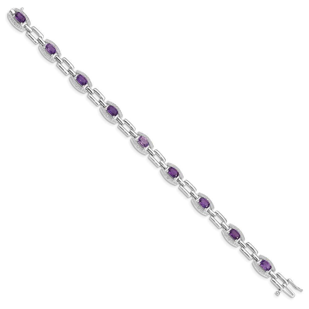 925 Sterling Silver Amethyst & Diamond Bracelet for Women | Elegant Fine Jewelry Gift for Her | 7