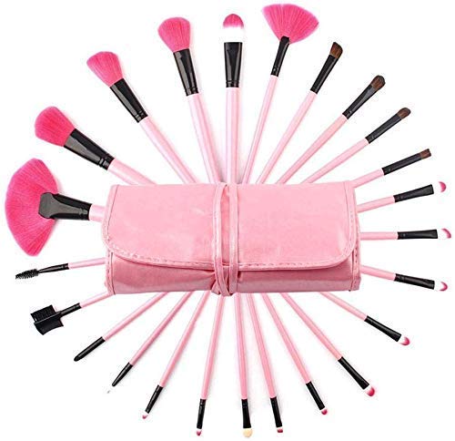 Professional Angelie 24-Piece Makeup Brush Set - Kabuki, Foundation, Blending, Blush, Concealer & Eye Brushes for Liquid, Powder & Cream Cosmetics - Perfect for Everyday Makeup, Contouring & Full Face Application (Pink)