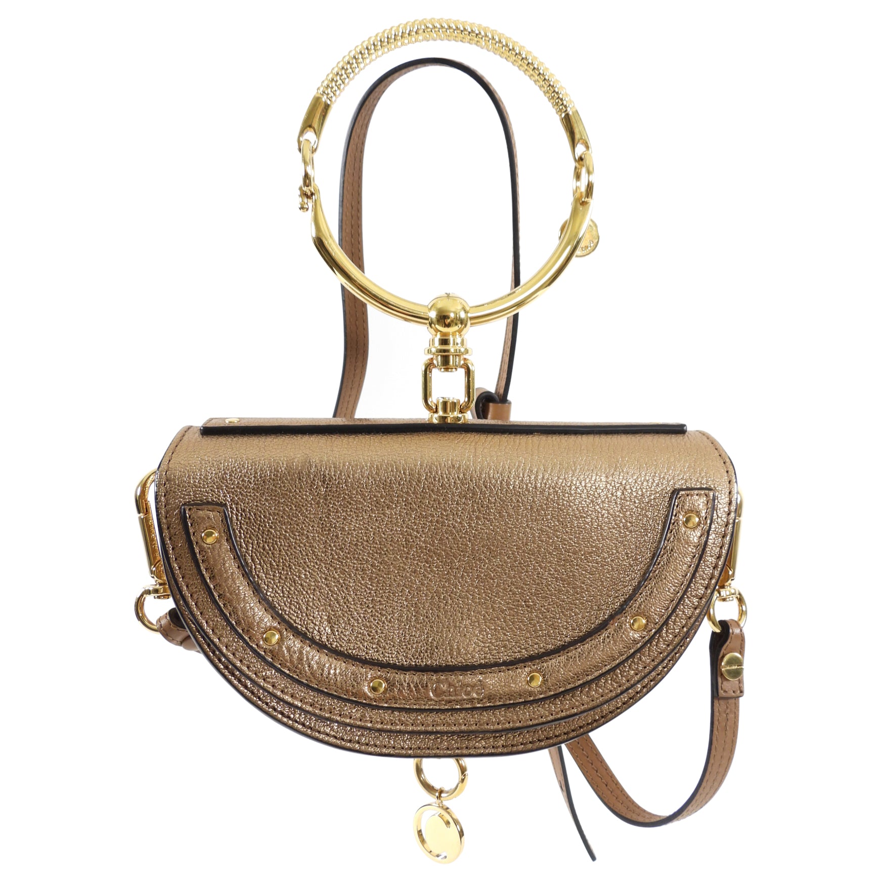 Chloe Metallic Bronze Leather Nile Minaudiere Bracelet Bag - Elegant Evening Clutch for Parties, Weddings & Special Occasions