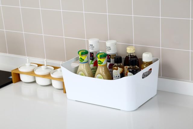YBM HOME Open Bin Storage Basket - Medium White Organizer for Kitchen Pantry, Bathroom Vanity & Laundry Room - Perfect for Health & Beauty Product Organization (2153) - Ideal for Home, Office & Dorm Storage Solutions