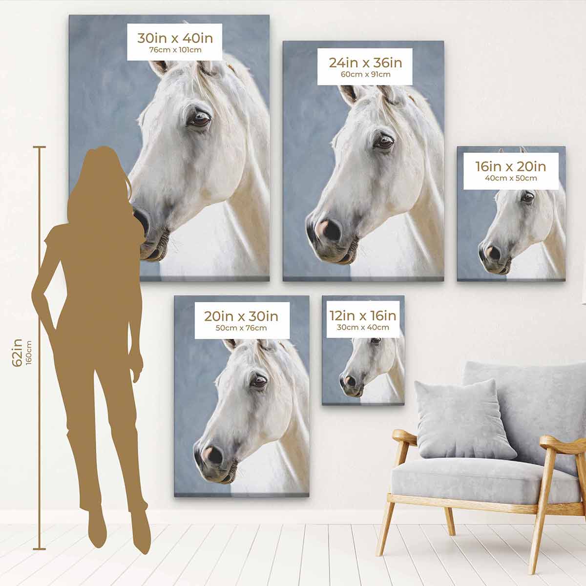 White Horse Wall Art Canvas Print - Modern Home Decor for Living Room, Bedroom & Office | 0701