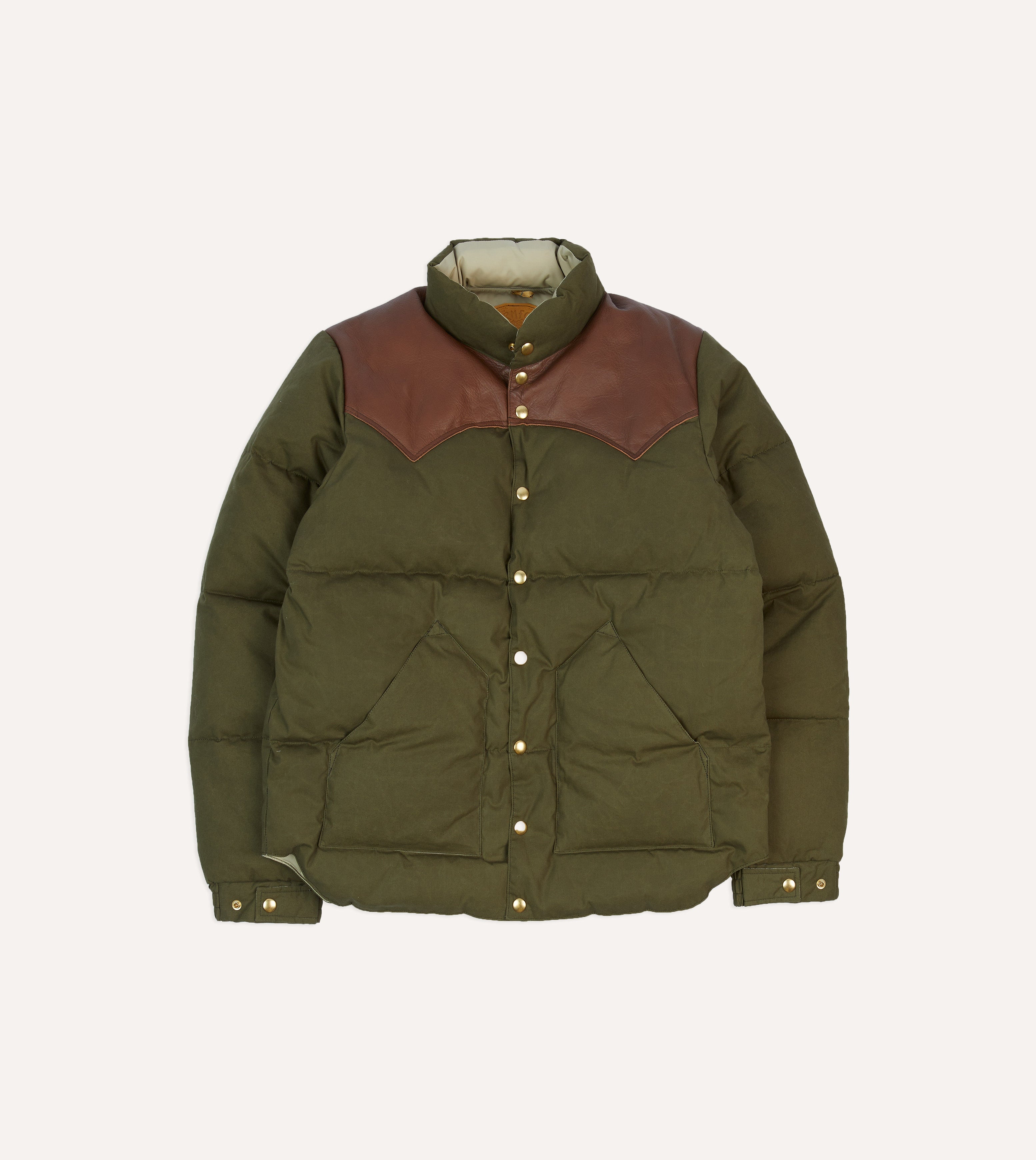 Drake's Olive Waxed Cotton Christy Down Jacket by Rocky Mountain Featherbed - Warm Winter Jacket for Outdoor Adventures & Urban Style