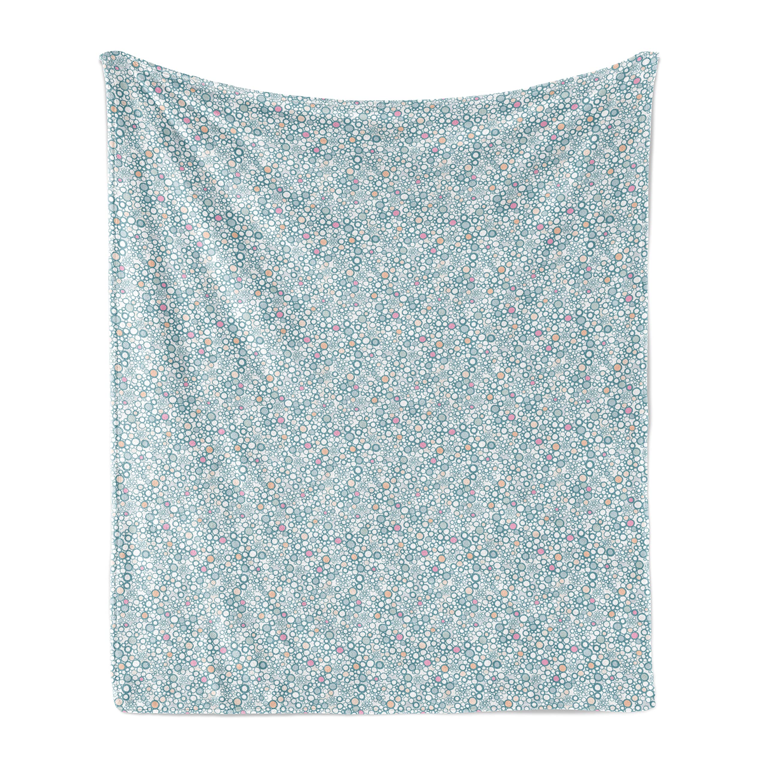 Ambesonne Pastel Throw Blanket - Soft Flannel Fleece Blanket with Rhythmic Bubbles Design in Muted Cadet Blue & Blush Tones, 70