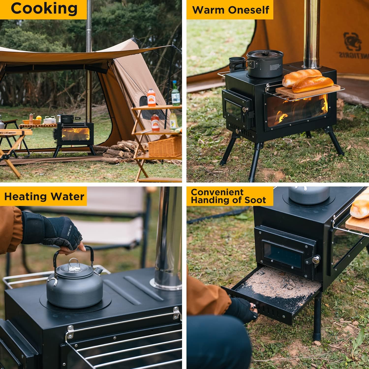 Portable Wood Burning Camping Stove with Chimney Pipe - Outdoor Cooking & Heating Stove for Tents, Shelters, Backpacking & Survival Gear | Perfect for Camping Trips, Emergency Preparedness & Outdoor Adventures