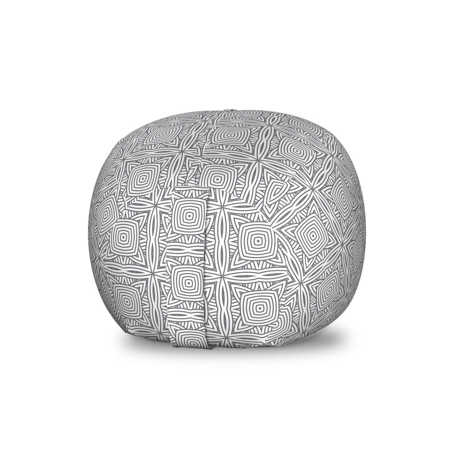 Ambesonne Abstract Toy Storage Bag Chair - Washable Stuffed Animal Organizer with Concentric Round Squares Design in Muted Dimgray & White | Perfect for Kids' Room Organization & Playroom Decor