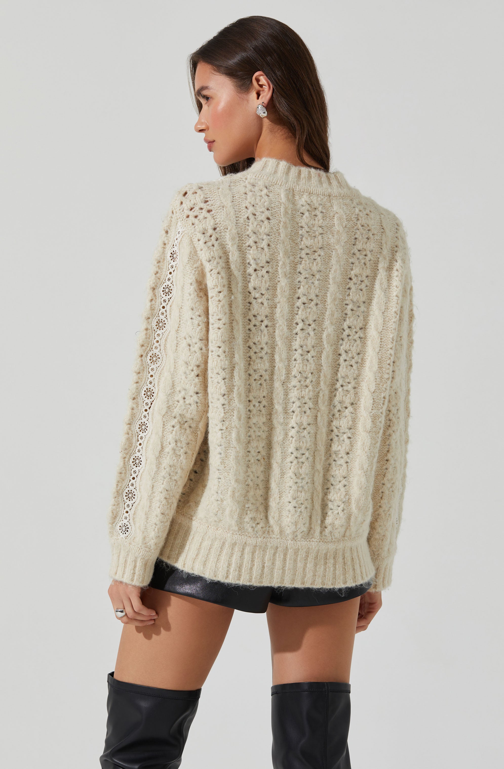 Elegant Nesmarie Lace Embellished Cardigan for Women - Soft Knit Open Front Sweater | Perfect for Office, Date Night & Special Occasions