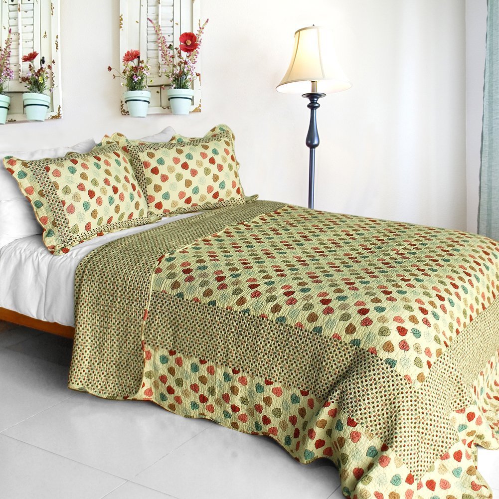Colorful Dots Cotton 3-Piece Quilt Set - Vermicelli Quilted Patchwork Bedding for Full & Queen Size Beds - Soft Blue Duvet Cover - Perfect for Cozy Bedrooms & Guest Rooms