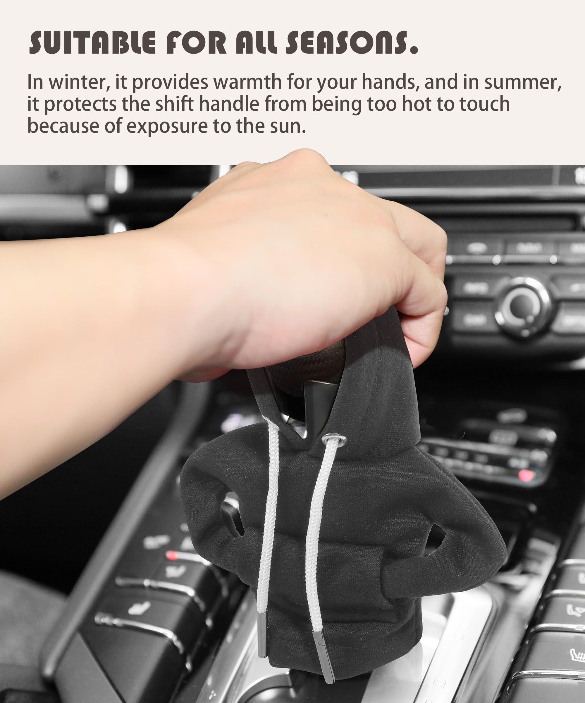 RACOONA Gear Shift Hoodie Cover - Fashionable Car Knob Protector for Women (Black) - Perfect for Daily Driving & Style