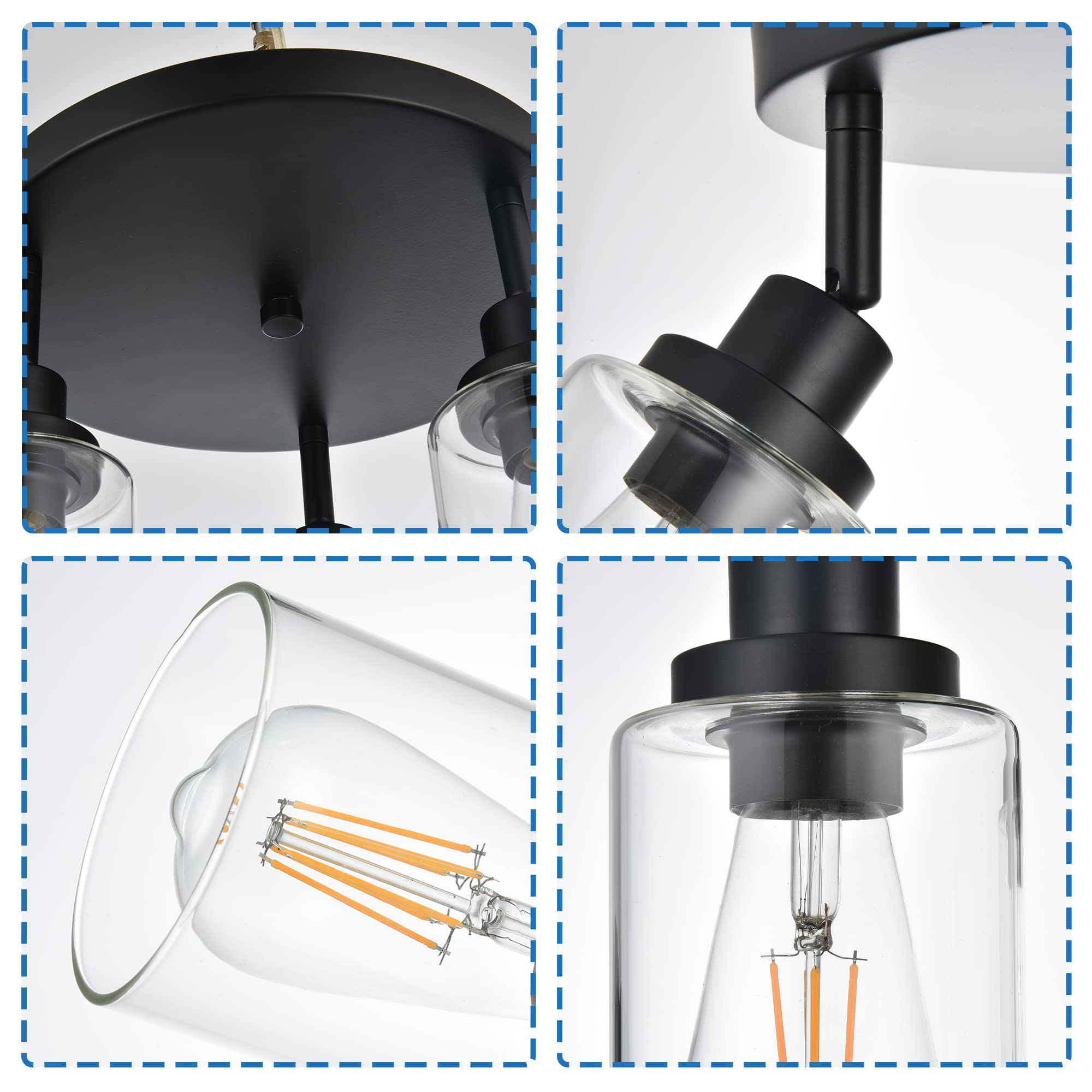 MELUCEE 3-Light Black Round Semi Flush Mount Track Lighting Fixture - Adjustable Directional Ceiling Light for Kitchen, Hallway, Foyer & Entryway | Modern Home & Commercial Lighting Solution