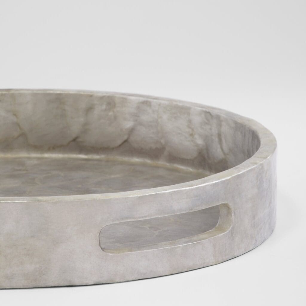 Cyan Design 11690 Triton Round Tray - Small Smoke Gray Decorative Serving Tray for Home Decor, Coffee Table Centerpiece, Bathroom Organizer & Gift Giving