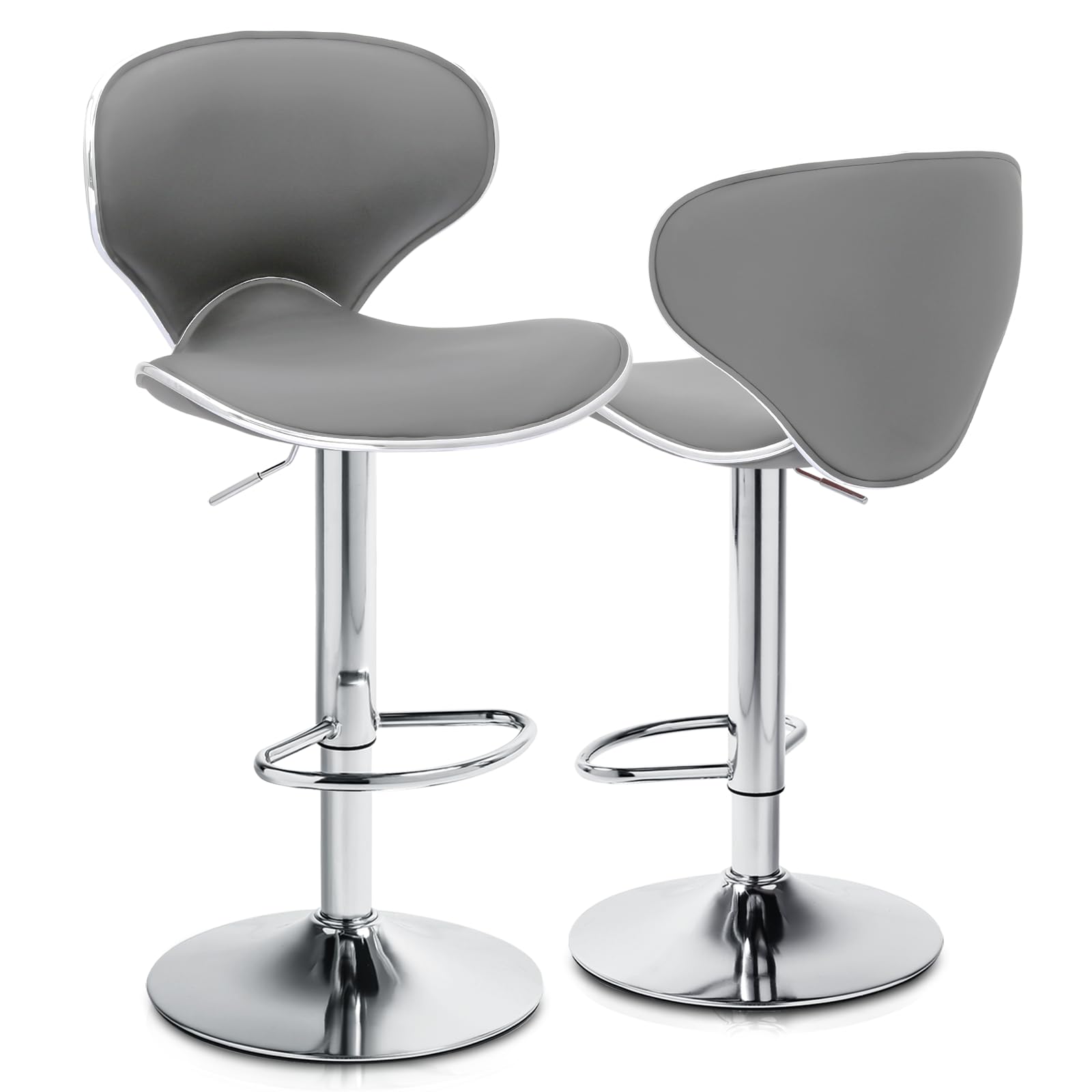 Magshion Set of 2 Adjustable Height Swivel Bar Stools with Backrest & Footrest - Modern PU Leather Counter Stools for Kitchen Island, Dining Bar & Home Decor (Dark Grey)