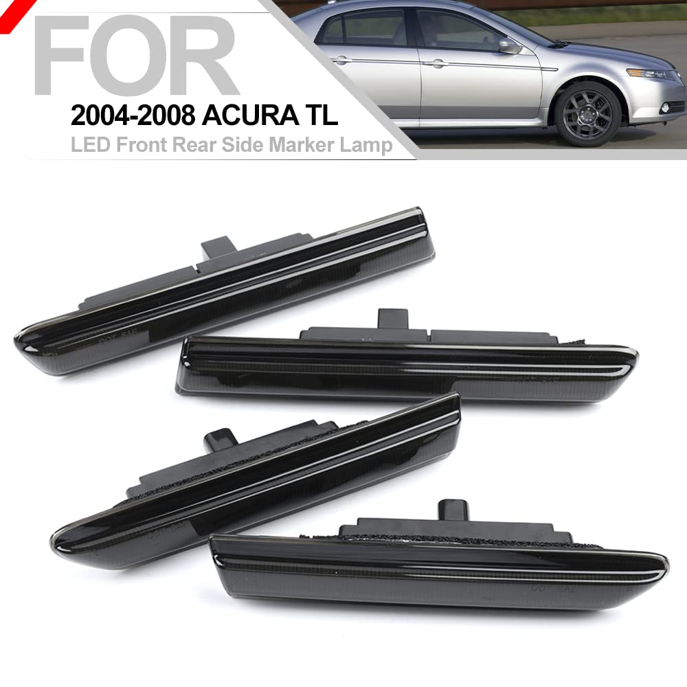 2004-2008 Acura TL LED Side Marker Lights - White Front/Rear Fender Indicators with Smoked Lens - Direct OEM Replacement - Perfect for Night Driving & Car Customization