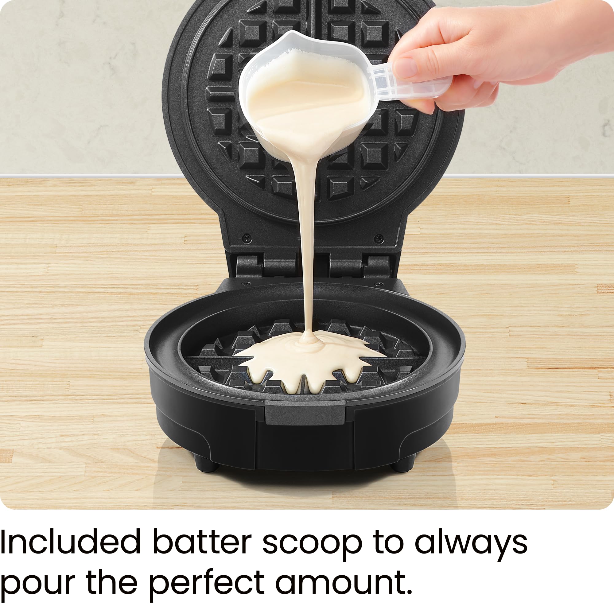 Chefman Anti-Overflow Belgian Waffle Maker with Shade Selector & Temperature Control - Nonstick Round Plates, Cool-Touch Handle, Measuring Cup - Black Stainless Steel - Perfect for Breakfast, Brunch & Family Gatherings