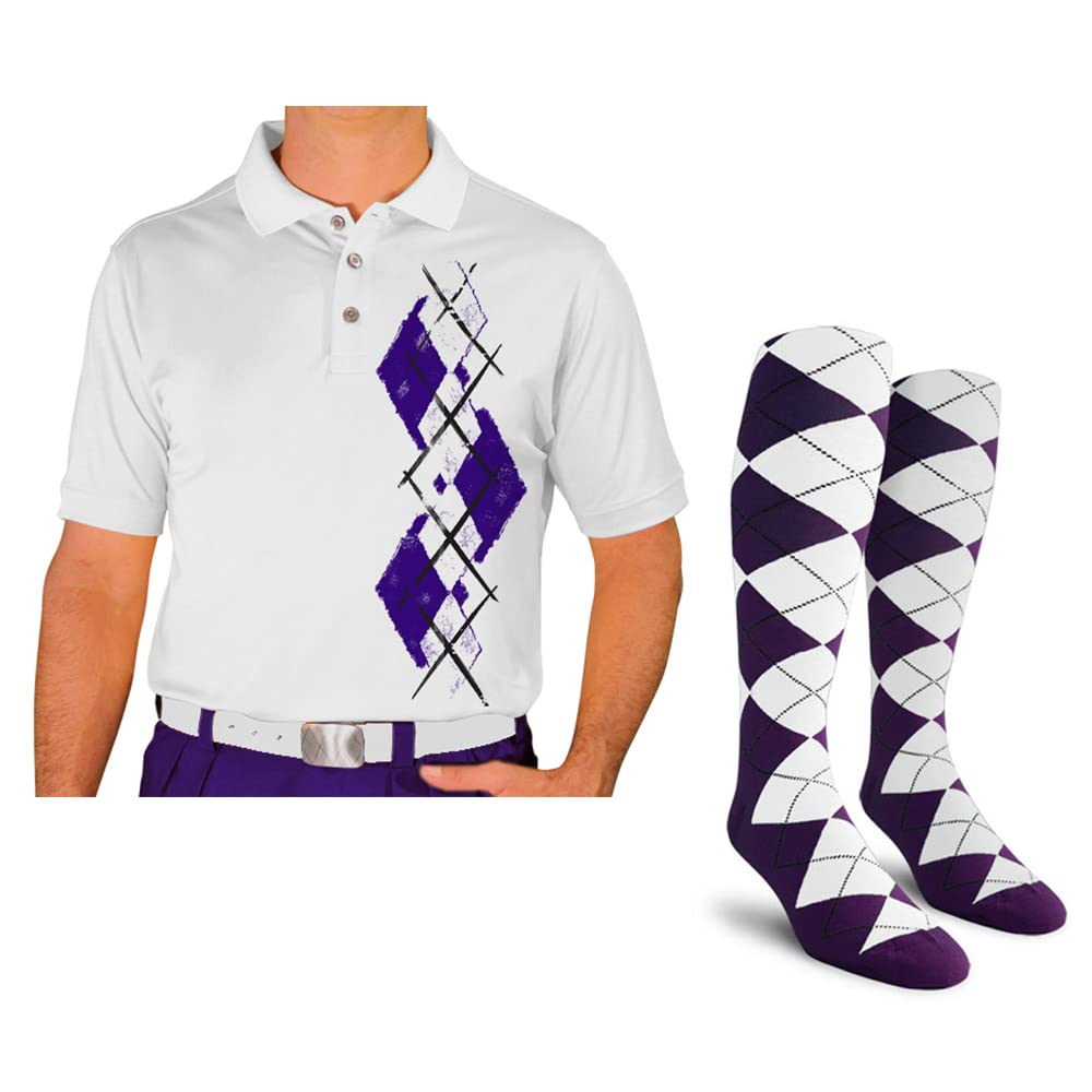 Men's Dry Fit Short Sleeve Graphic Golf Polo Shirt with Socks - Argyle Paradise Design - Moisture Wicking Performance Tee for Golf, Tennis & Casual Wear (AA-ZZ)