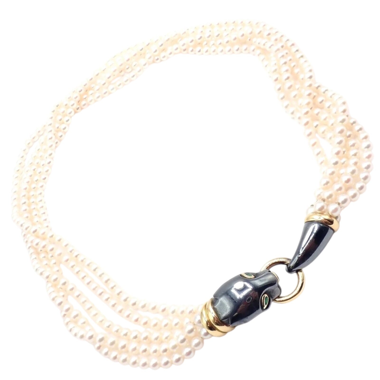 Cartier Panther 18K Yellow Gold & Silverium Pearl Emerald Necklace - Luxury Jewelry for Women, Elegant Gift for Anniversary & Special Occasions