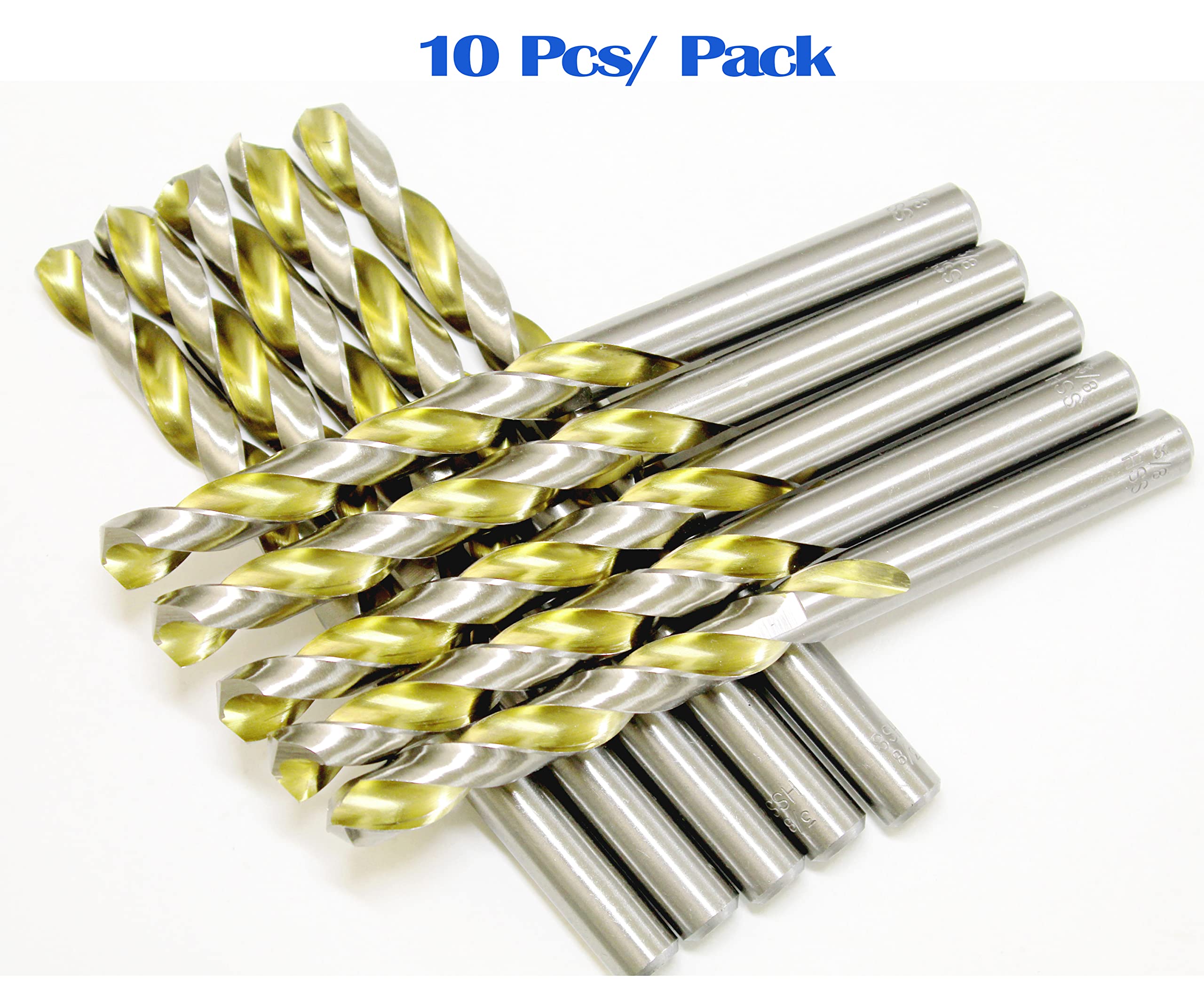 High-Speed Steel (HSS) 1/4 Inch Titanium Coated Twist Drill Bit Set - 10Pcs Jobber Length for Metal, Iron, and Steel - Perfect for DIY, Woodworking, and Metal Fabrication Projects
