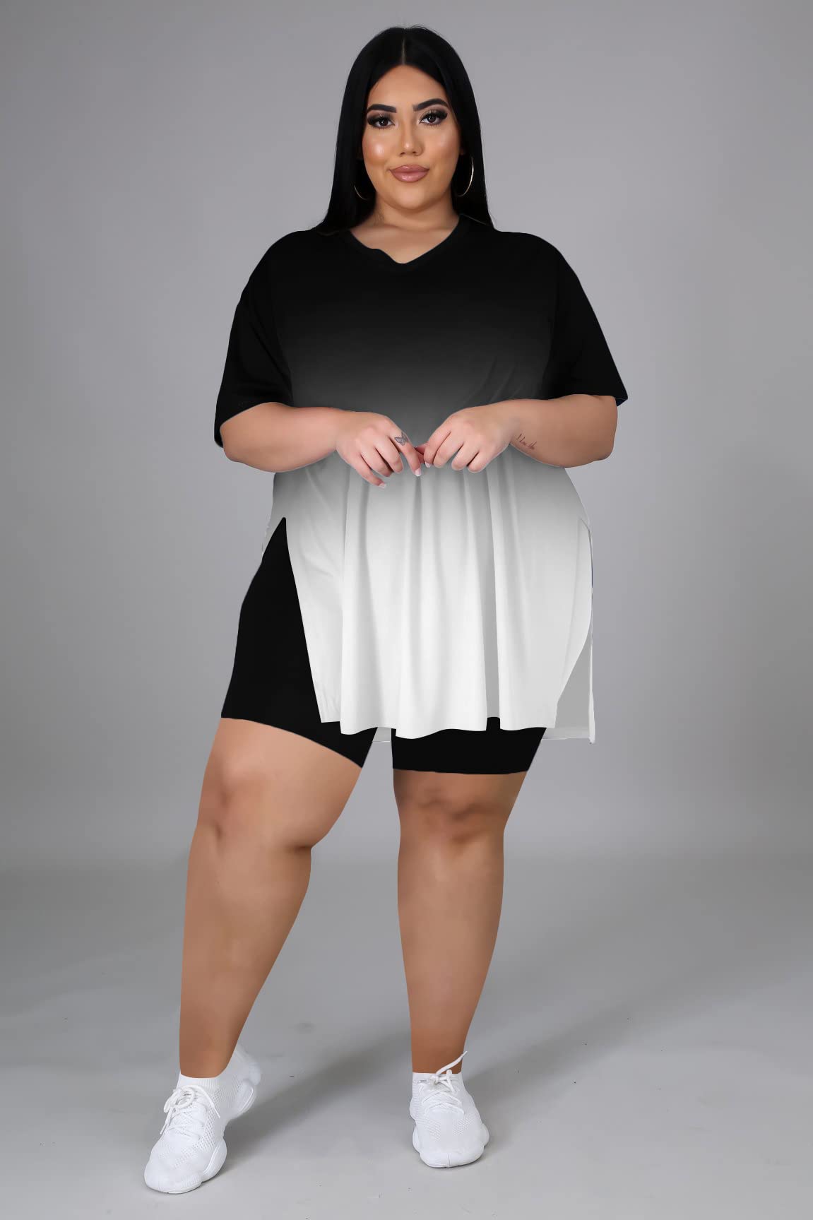 Plus Size Women's 2-Piece Loungewear Set - Oversized T-Shirt & Shorts Comfy Summer Sweatsuit | Lounge at Home, Casual Outing, Vacation Wear