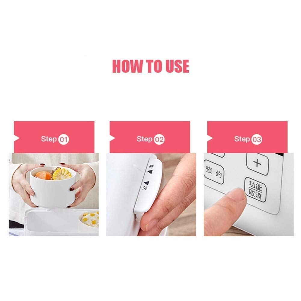 Electric Double Tiered Food Steamer - Portable Lunch Box Heater with Removable Ceramic Container | Mini Rice Cooker for Office, Travel & Home | BPA-Free Food Grade Material